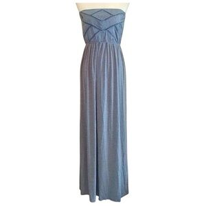 Slate Blue Strapless Maxi Dress Jersey Knit Boho Modcloth by Doe & Rae Euro